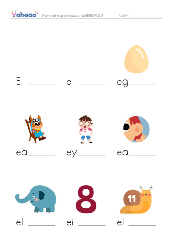 Finish the word worksheet for Ee