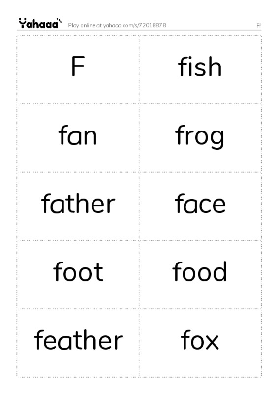 Word flashcards worksheet for Ff