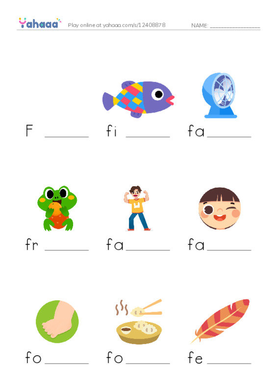 Finish the word worksheet for Ff