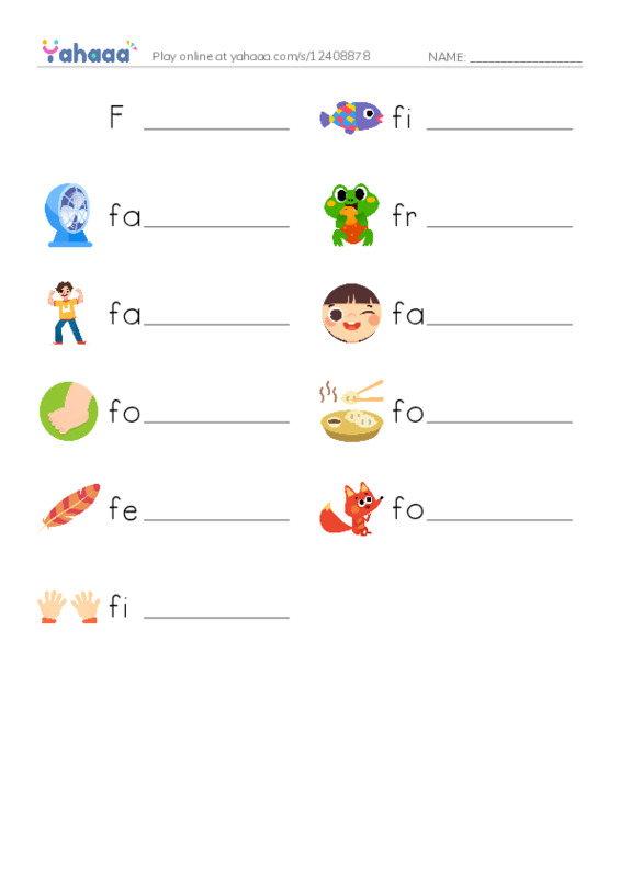 Write the word rows worksheet for Ff