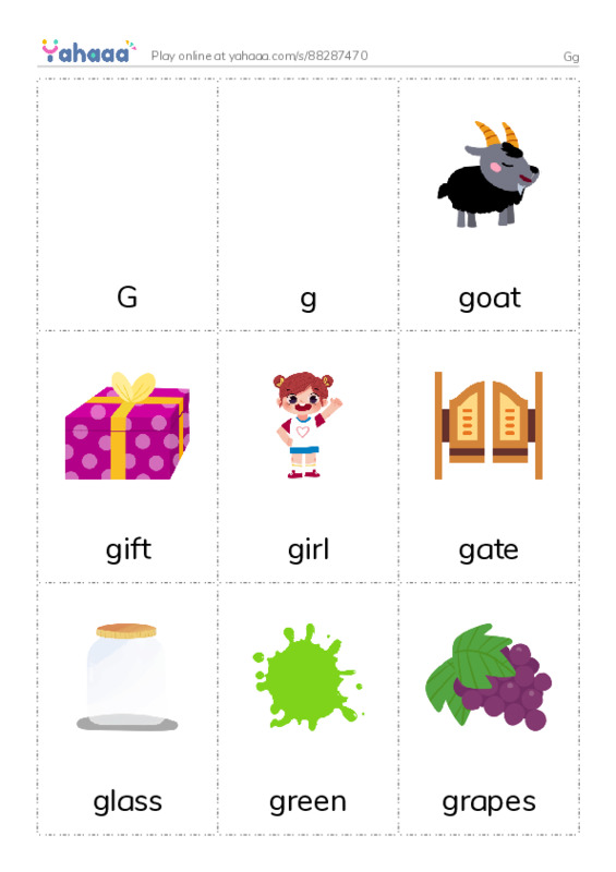 Picture flashcards worksheet for Gg