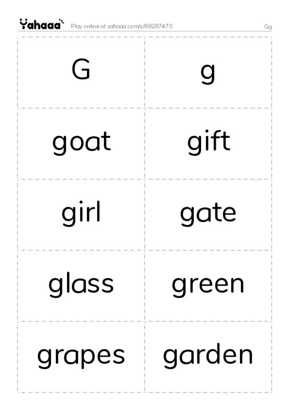 Word flashcards worksheet for Gg