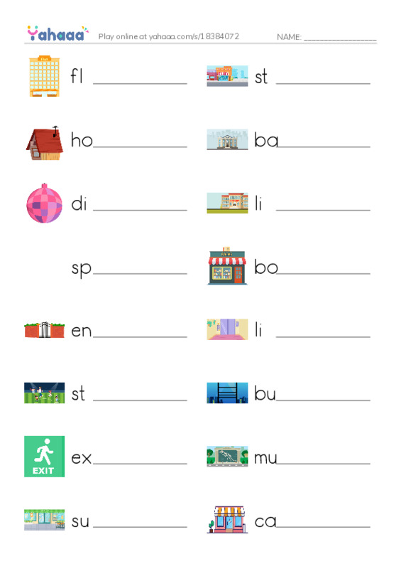 Places and Buildings  PDF worksheet writing row