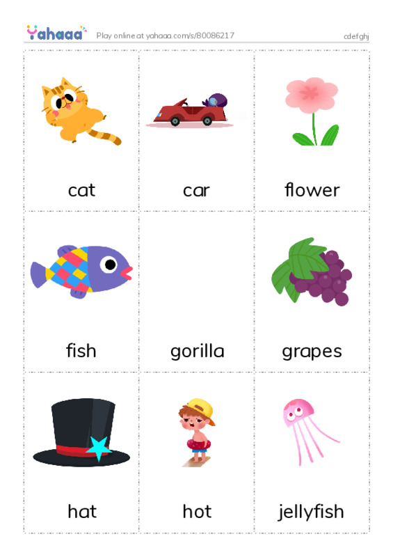 Picture flashcards worksheet for cdefghj