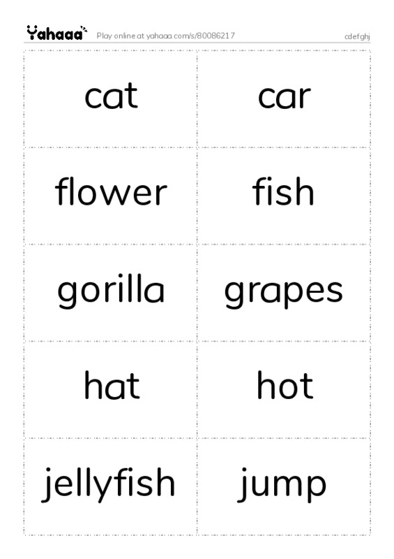Word flashcards worksheet for cdefghj