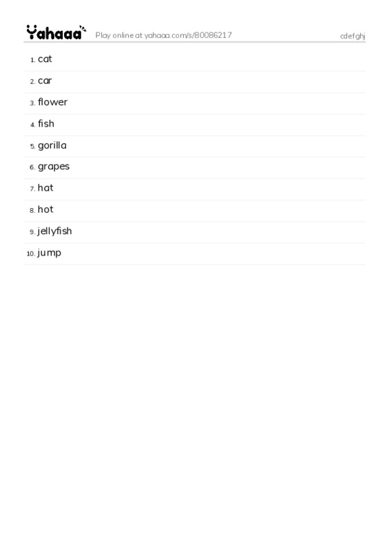 Word list with meanings worksheet for cdefghj