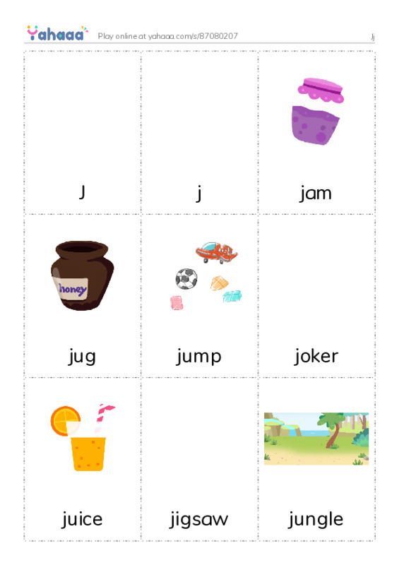 Picture flashcards worksheet for Jj