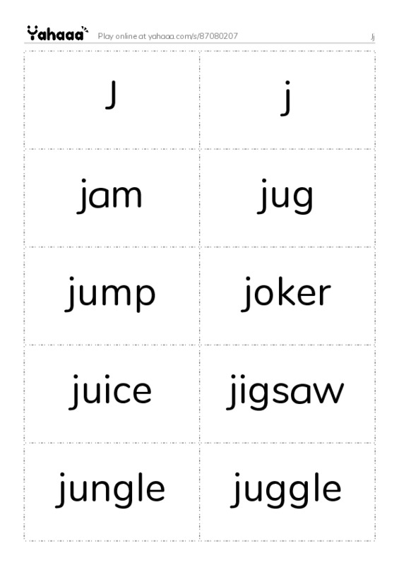Word flashcards worksheet for Jj