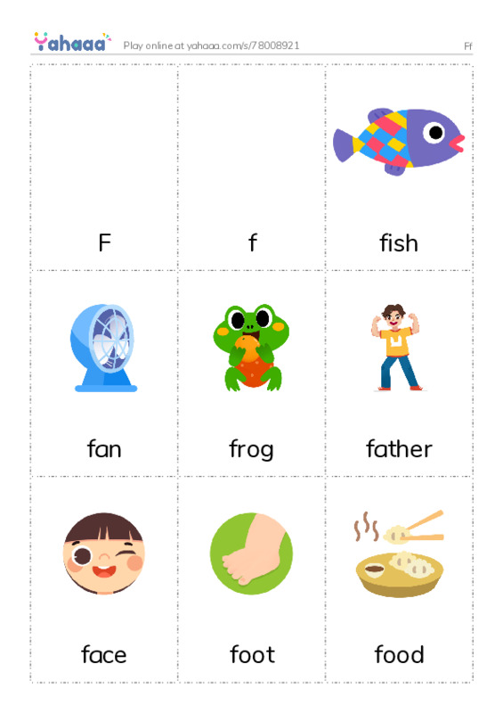 Picture flashcards worksheet for Ff
