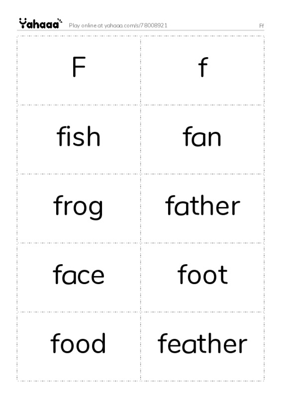 Word flashcards worksheet for Ff