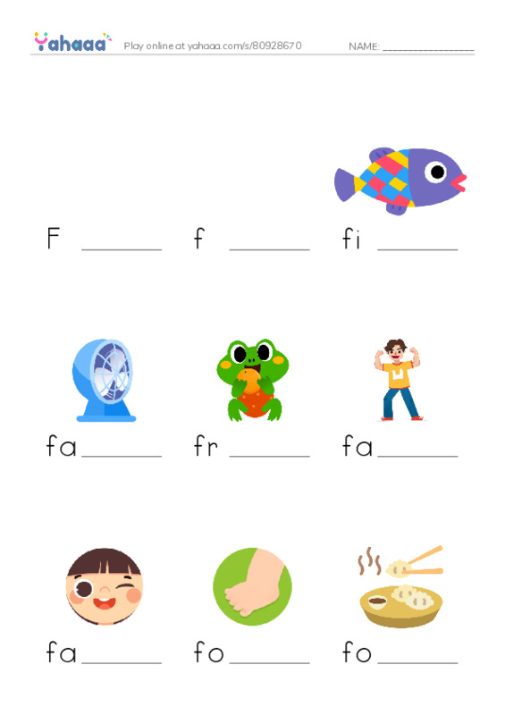 Finish the word worksheet for Ff