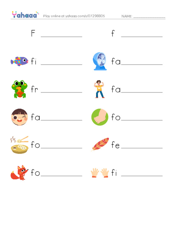 Write the word rows worksheet for Ff