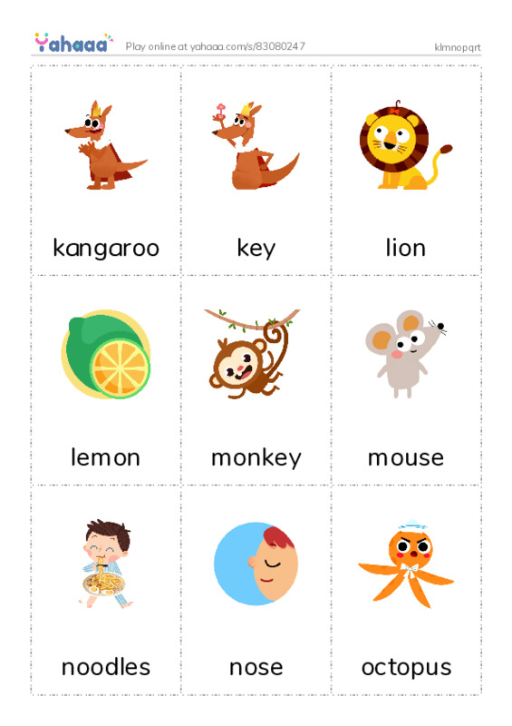 Picture flashcards worksheet for klmnopqrt