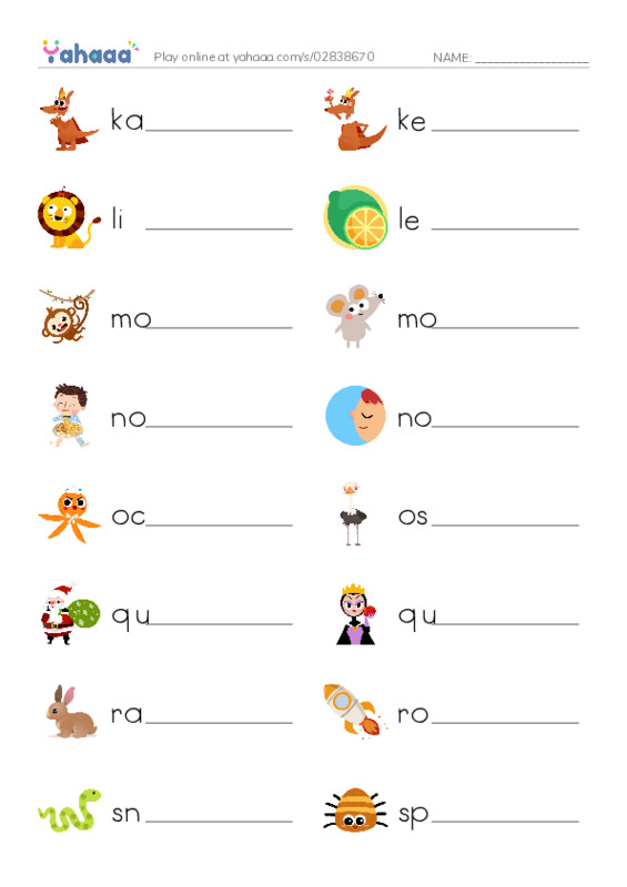 Write the word rows worksheet for klmnopqrt