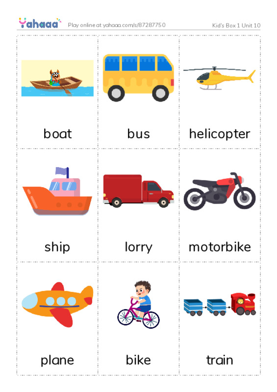 Picture flashcards worksheet for Kid's Box 1 Unit 10