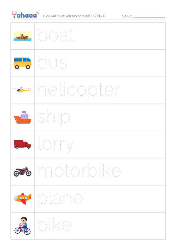 Picture and word rows worksheet for Kid's Box 1 Unit 10
