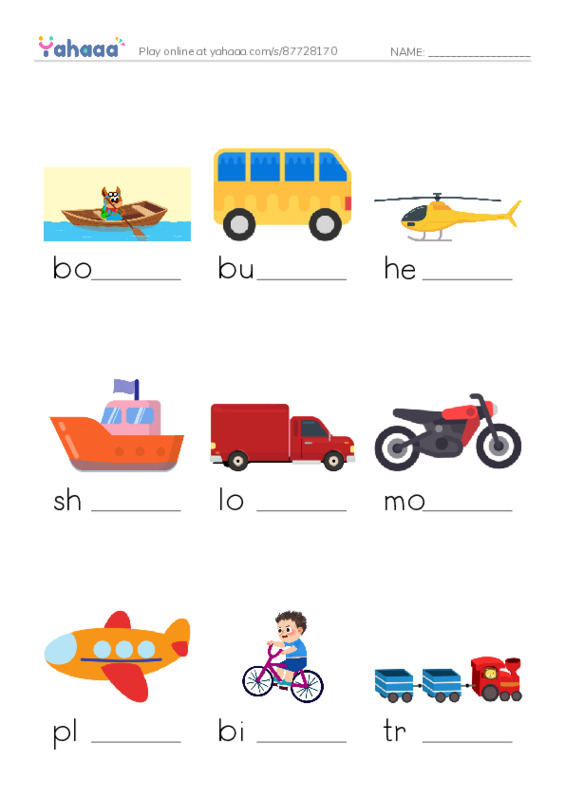 Finish the word worksheet for Kid's Box 1 Unit 10