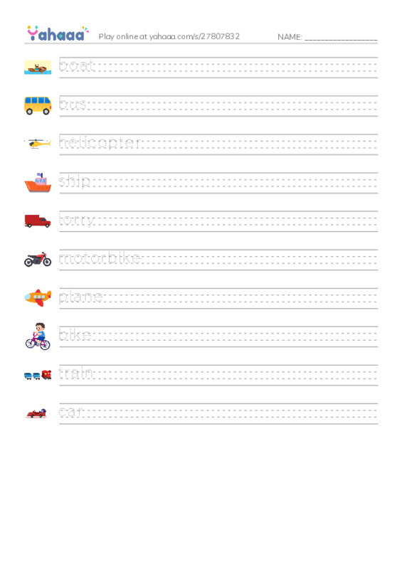 Handwriting lines worksheet for Kid's Box 1 Unit 10