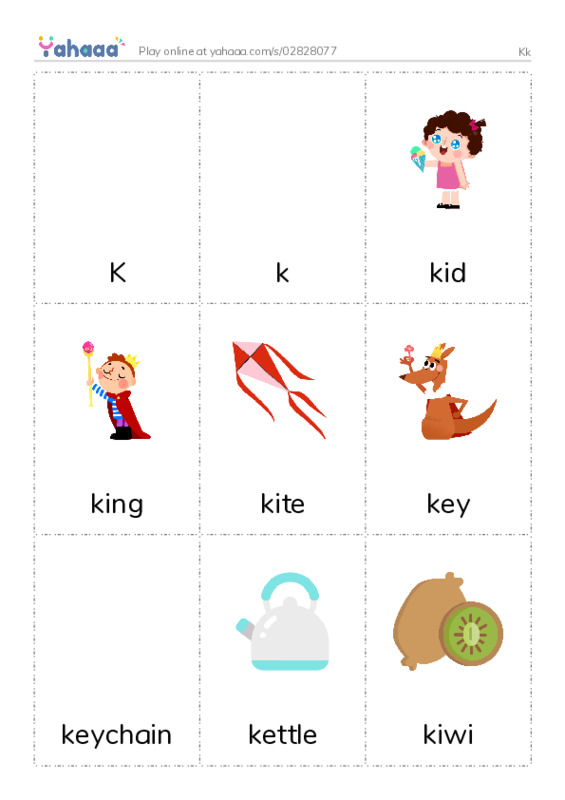 Picture flashcards worksheet for Kk