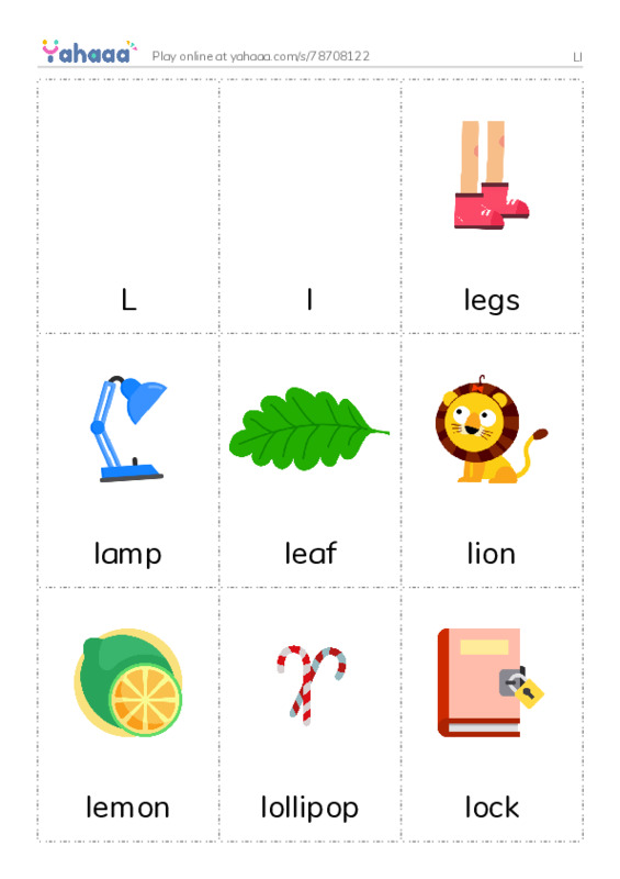 Picture flashcards worksheet for Ll