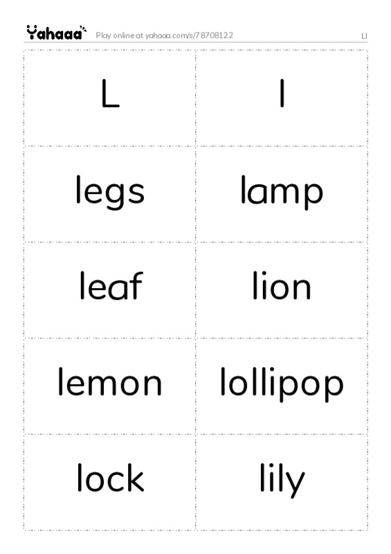 Word flashcards worksheet for Ll