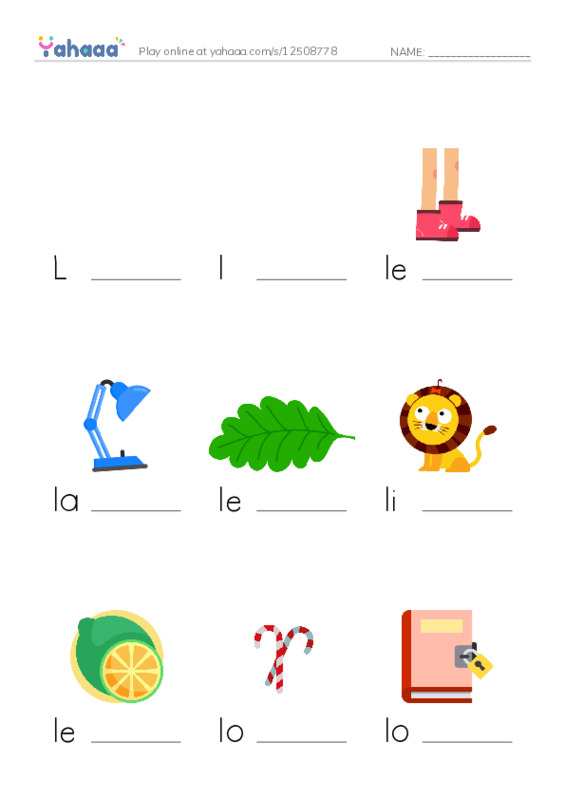 Finish the word worksheet for Ll