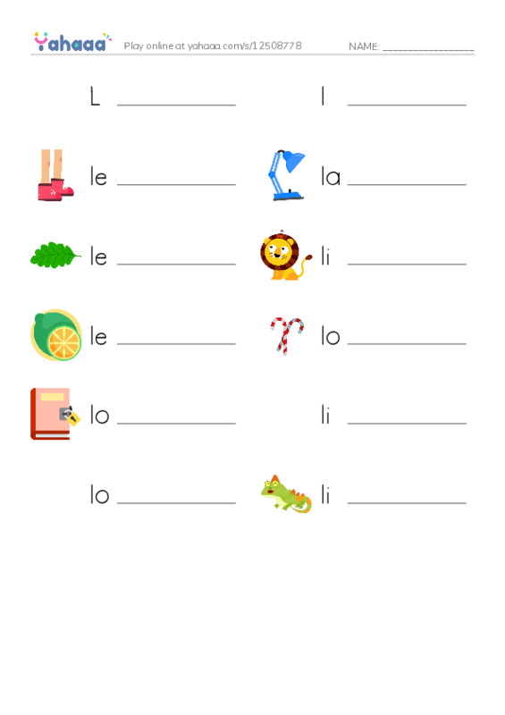 Write the word rows worksheet for Ll