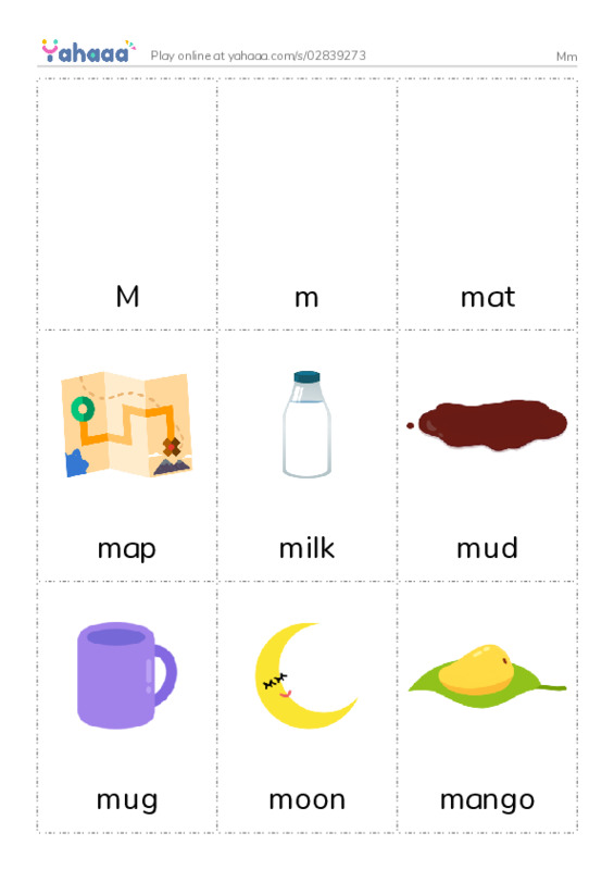 Picture flashcards worksheet for Mm