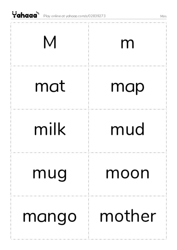 Word flashcards worksheet for Mm