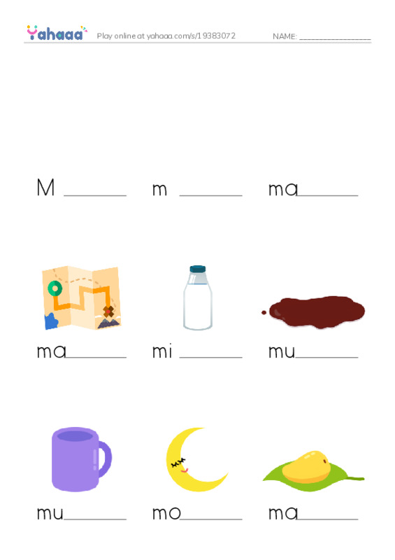 Finish the word worksheet for Mm