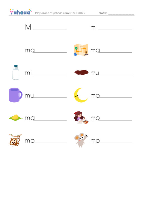 Write the word rows worksheet for Mm