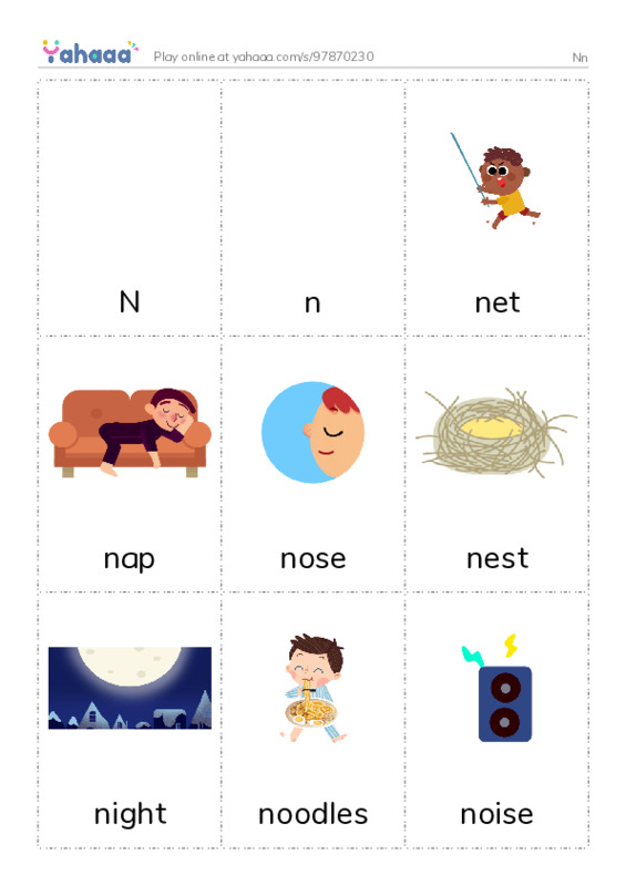 Picture flashcards worksheet for Nn
