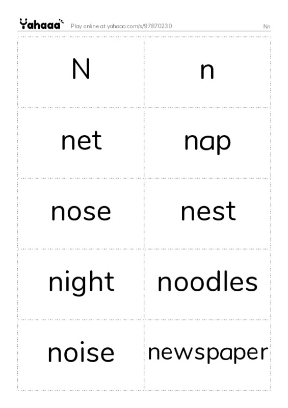 Word flashcards worksheet for Nn