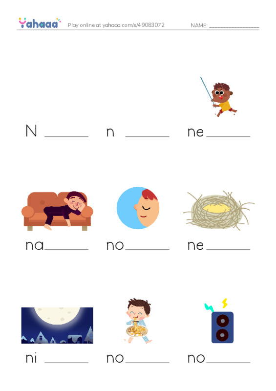 Finish the word worksheet for Nn