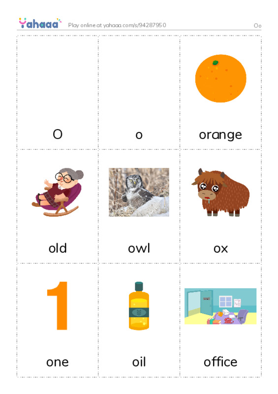 Picture flashcards worksheet for Oo