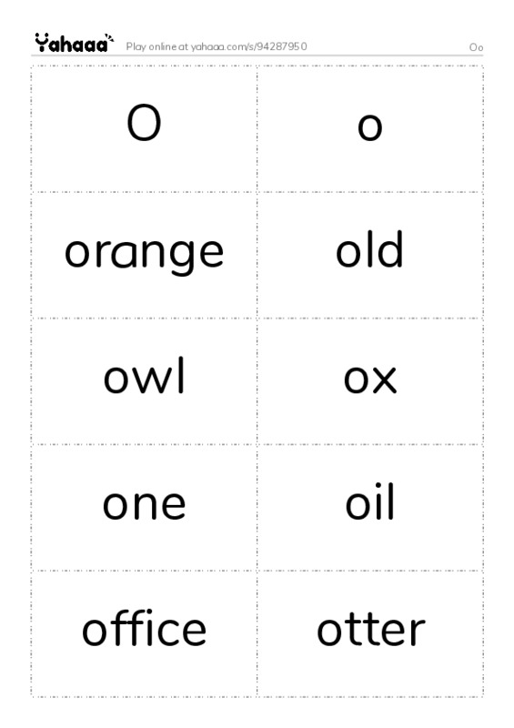 Word flashcards worksheet for Oo
