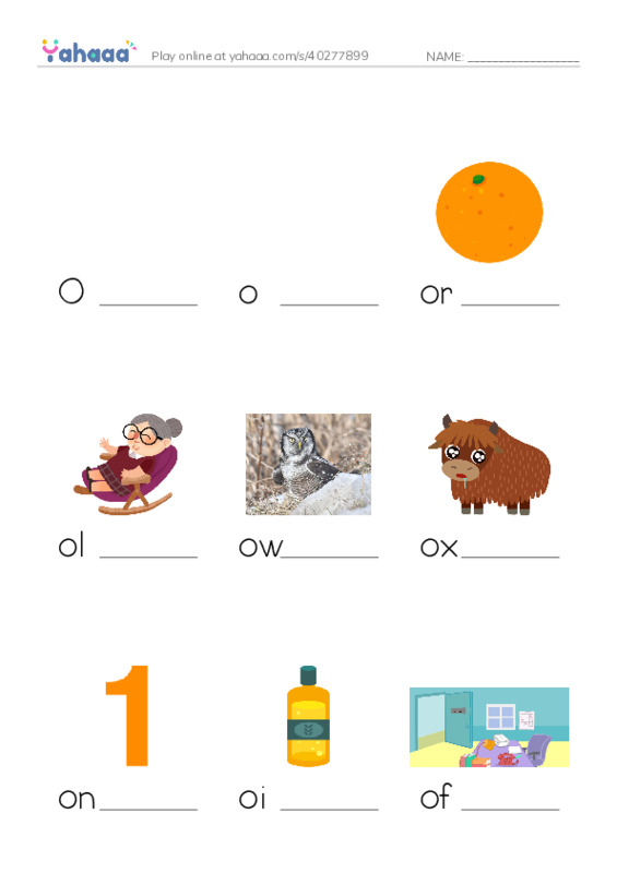 Finish the word worksheet for Oo