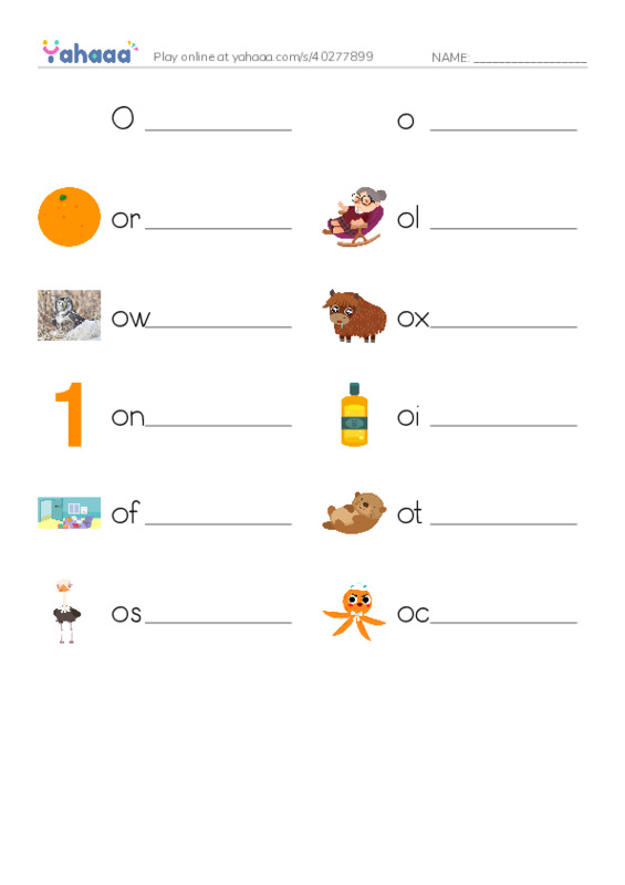 Write the word rows worksheet for Oo