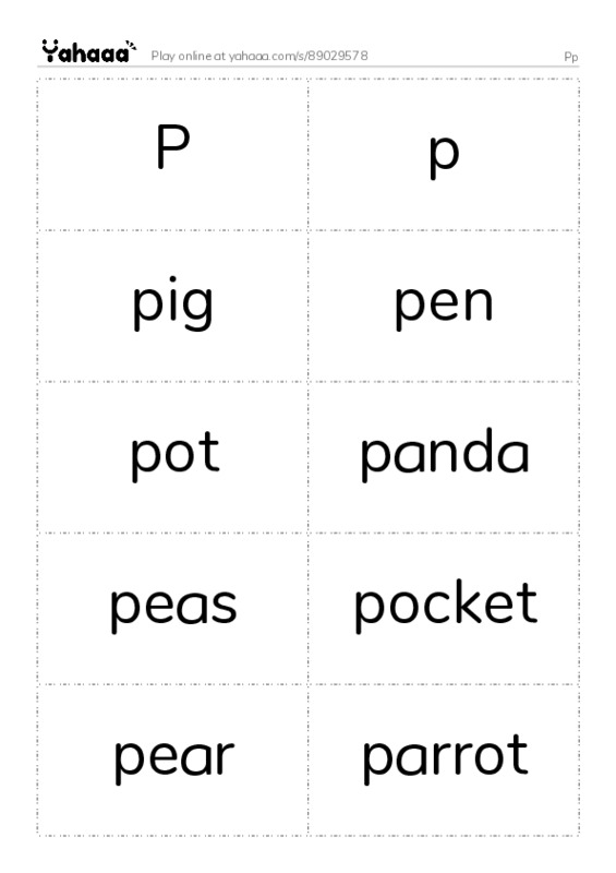 Word flashcards worksheet for Pp