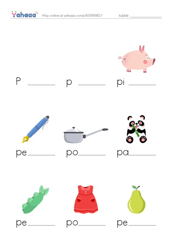 Finish the word worksheet for Pp