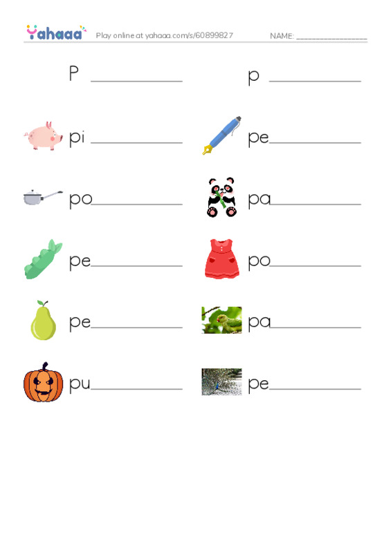 Write the word rows worksheet for Pp
