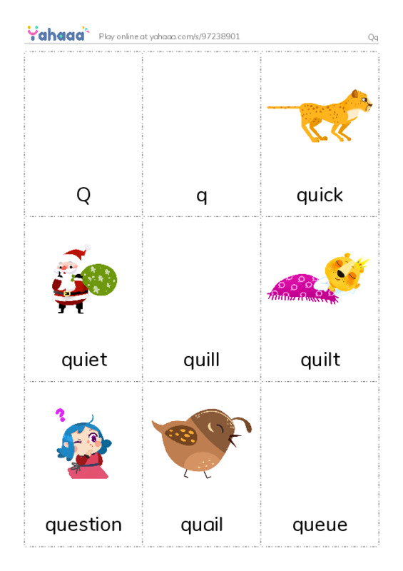 Picture flashcards worksheet for Qq