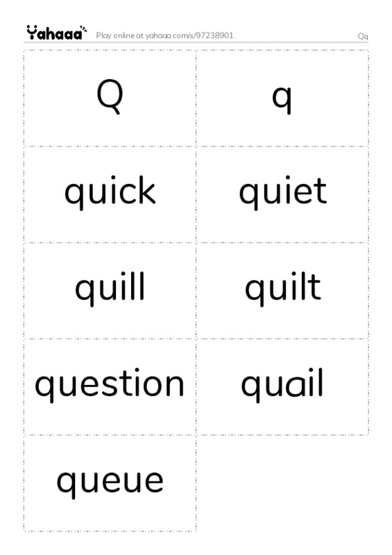Word flashcards worksheet for Qq