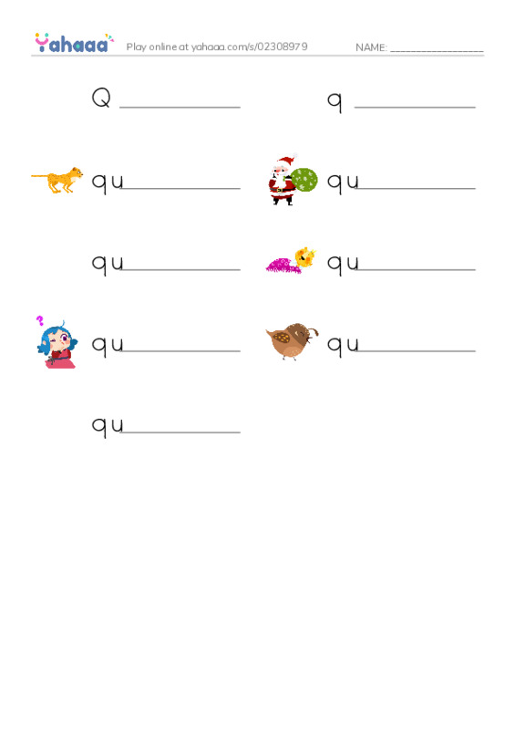 Write the word rows worksheet for Qq