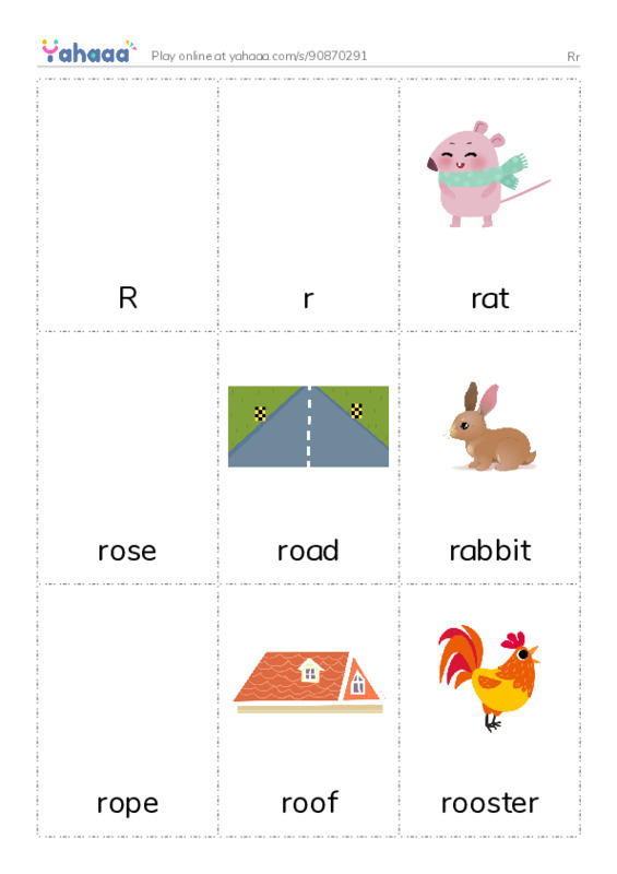 Picture flashcards worksheet for Rr
