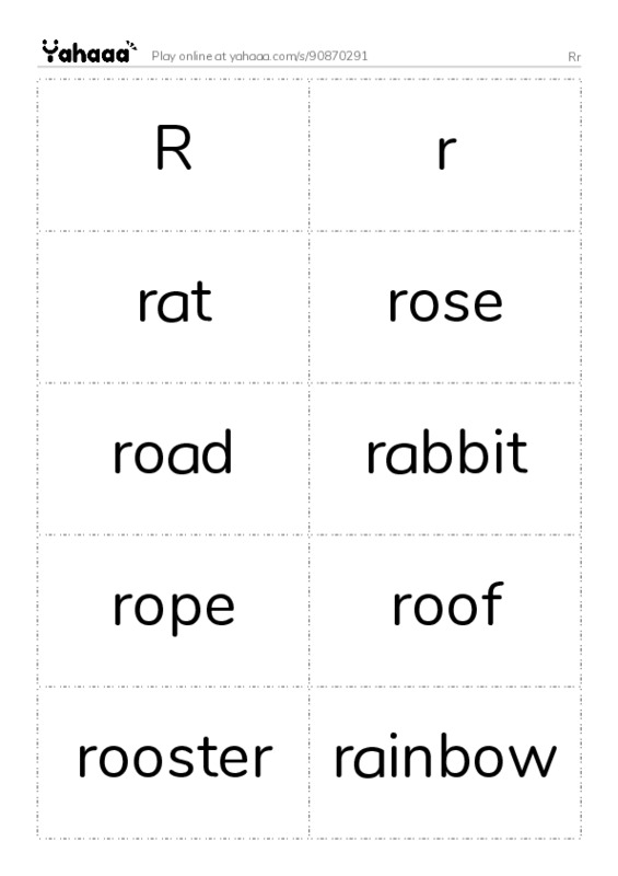Word flashcards worksheet for Rr