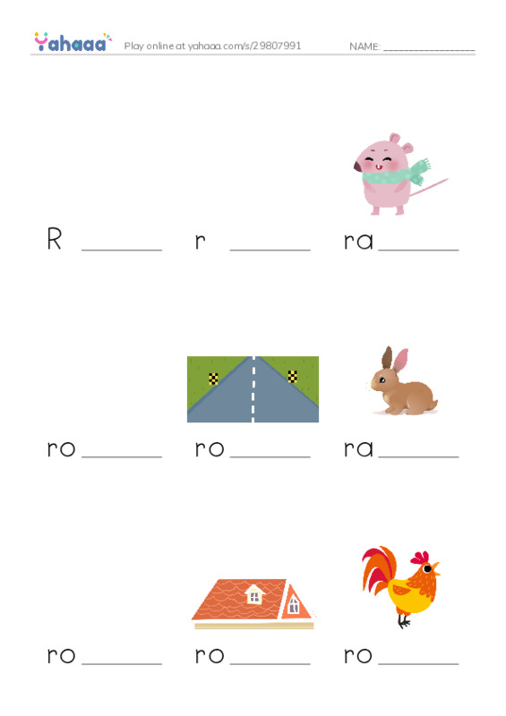 Finish the word worksheet for Rr