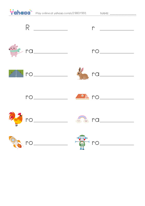 Write the word rows worksheet for Rr