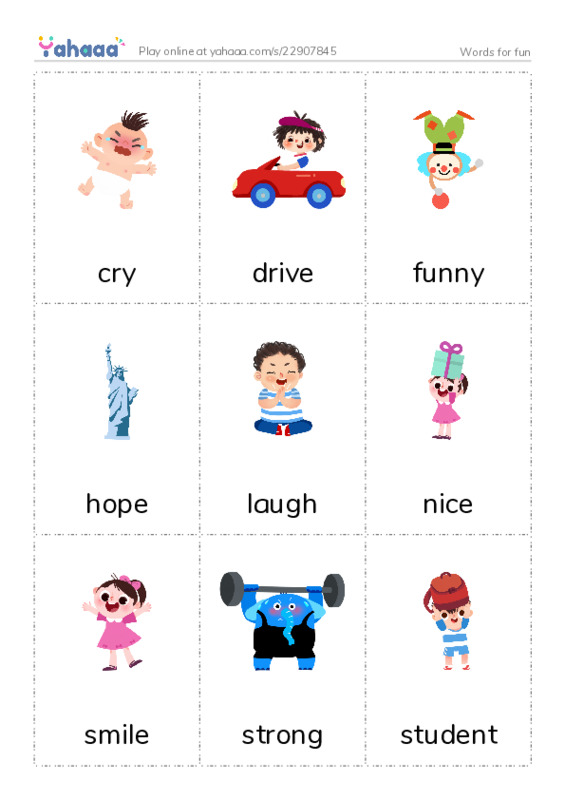 Picture flashcards worksheet for Words for fun