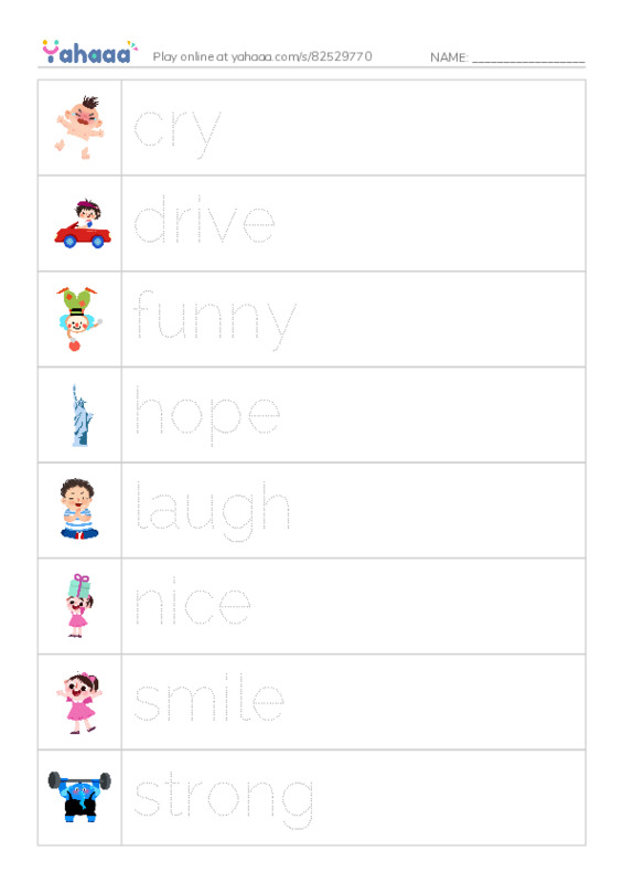 Picture and word rows worksheet for Words for fun